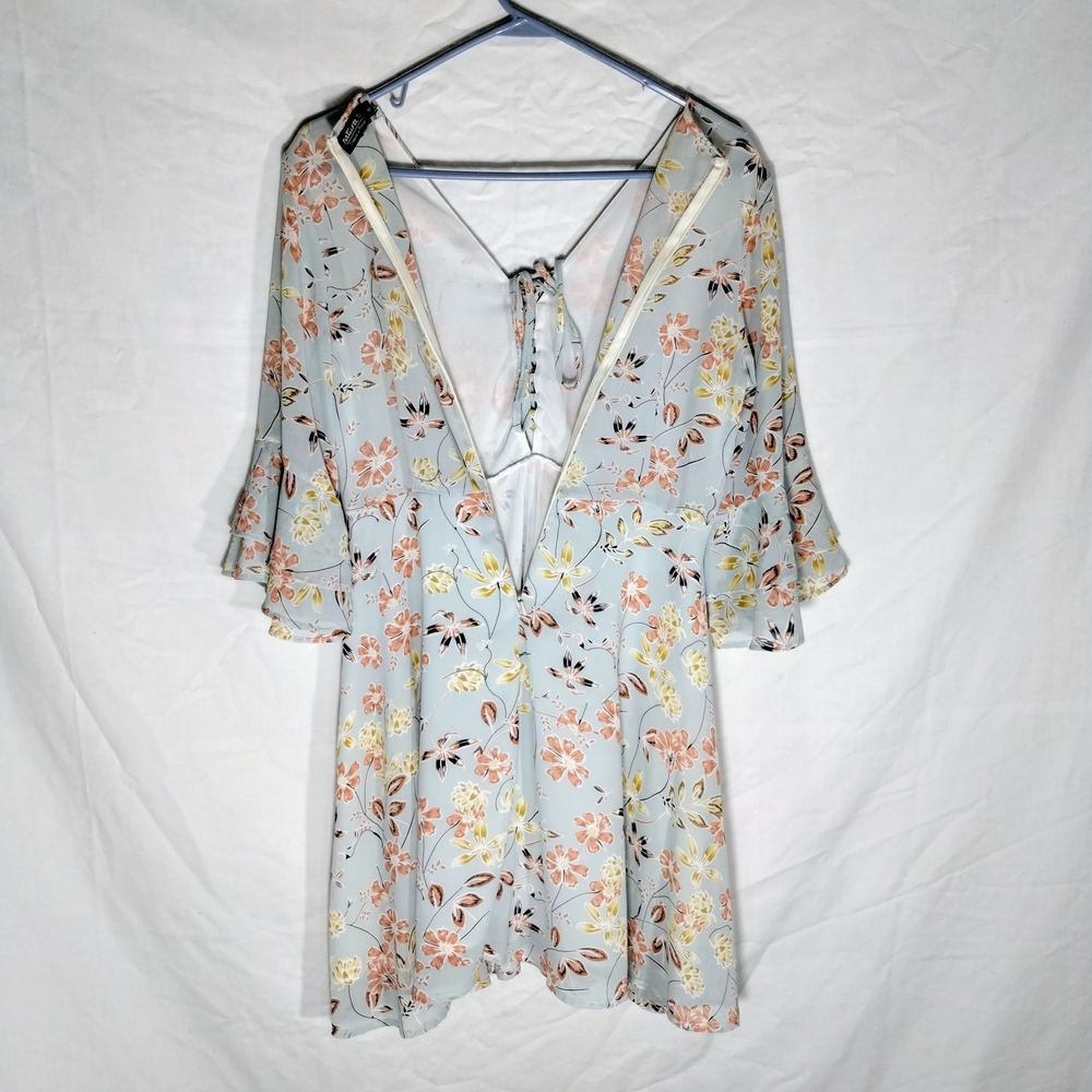 Natura Knee Length Dress Sz Medium Blue Floral Flowy Boho Cottagecore Peasant - Picture 10 of 15